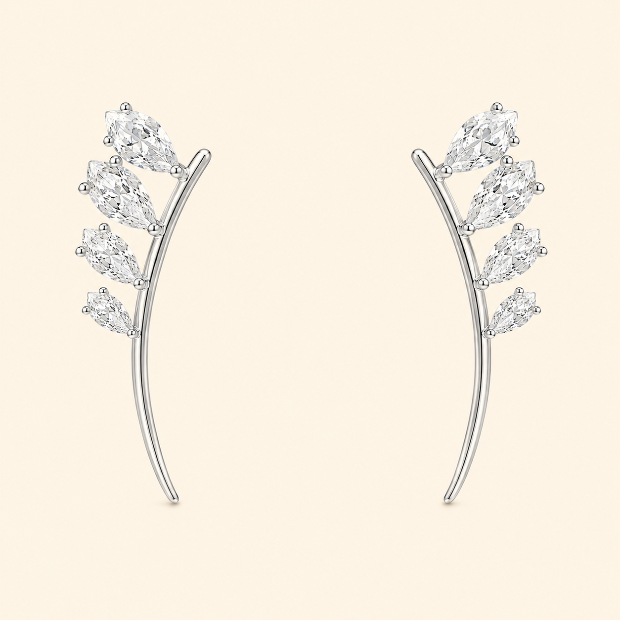 925 Silver Curved Leaf Earring