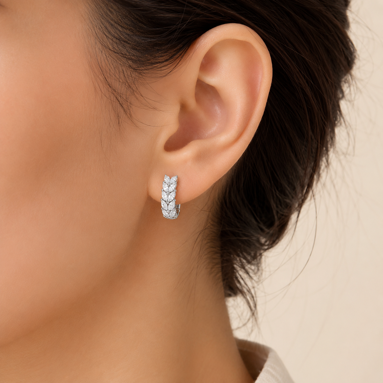 Crystal Leaf Hoop Earrings