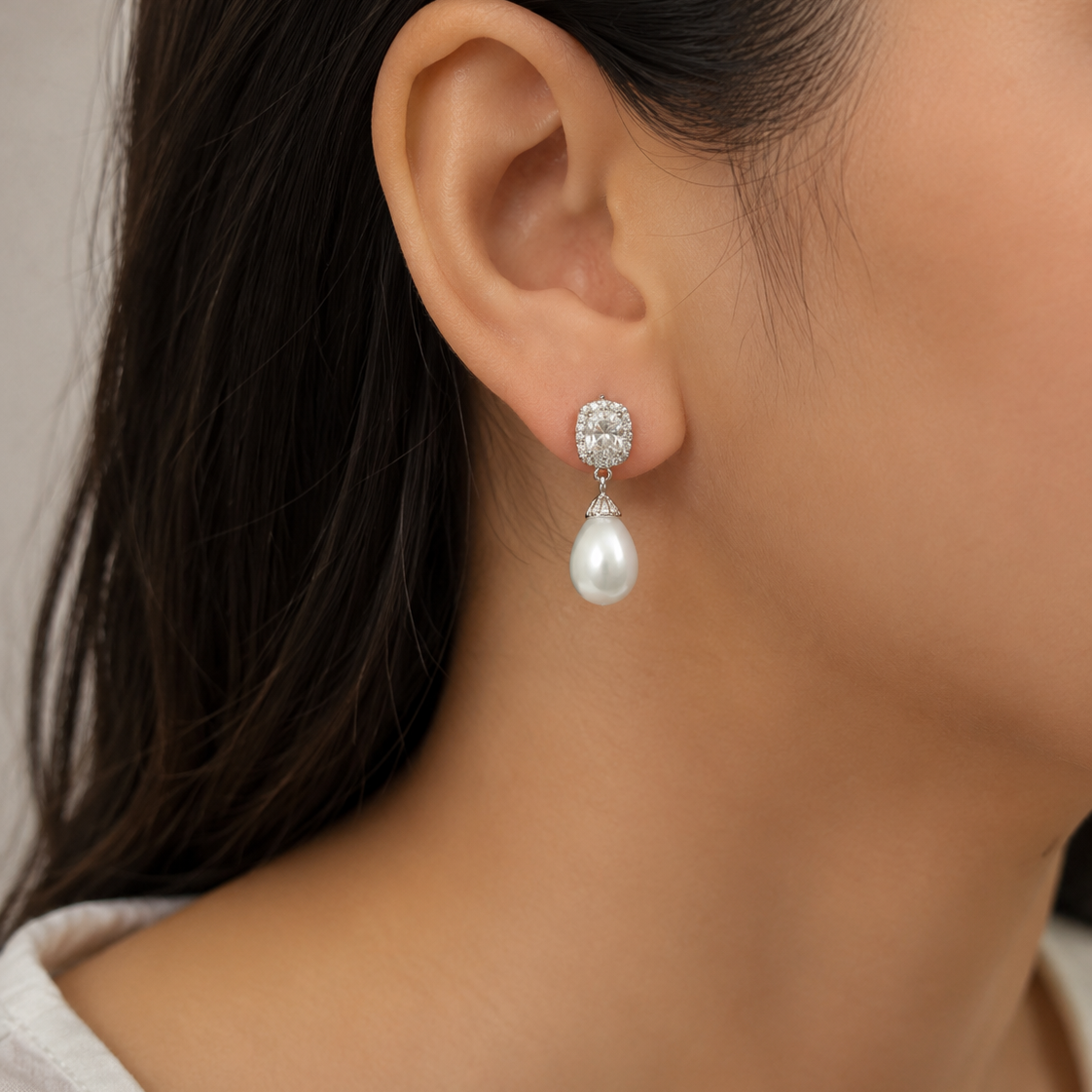 Square Crystal Pearl Drop Earrings