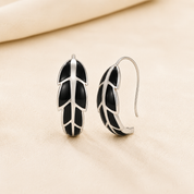 925 Silver Leaf Drop Earrings- Black