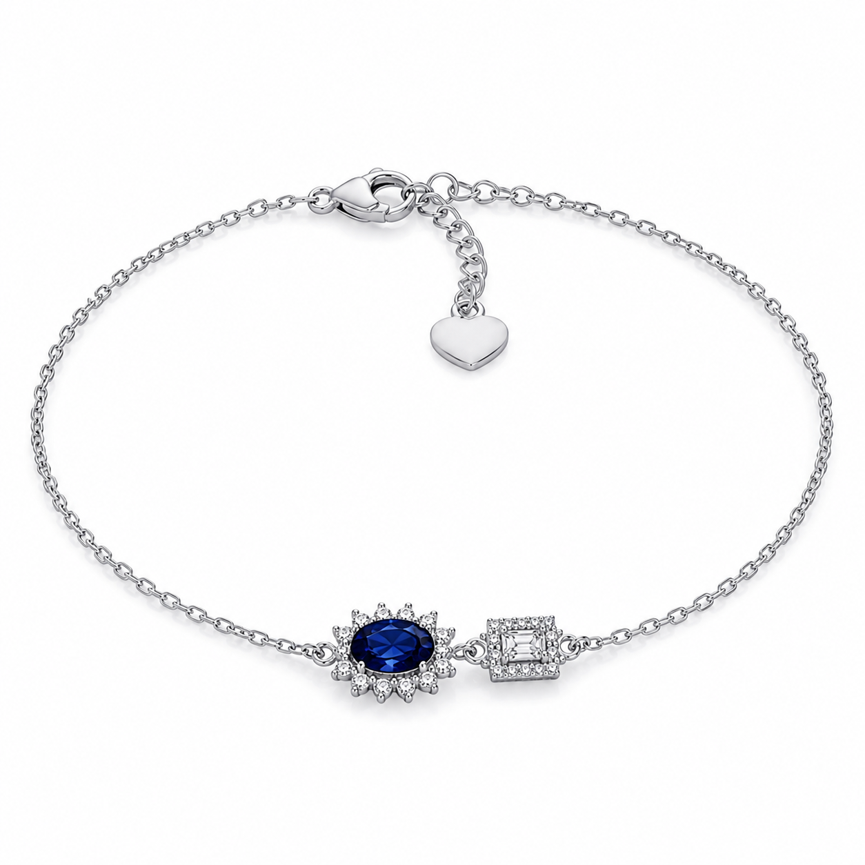 Silver Oval& Square Dark Blue Bracelet