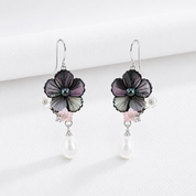 925 Silver Pearlora Earrings - Black