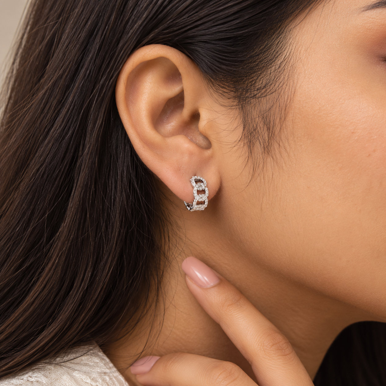 925 Silver Linked Diamond Earrings