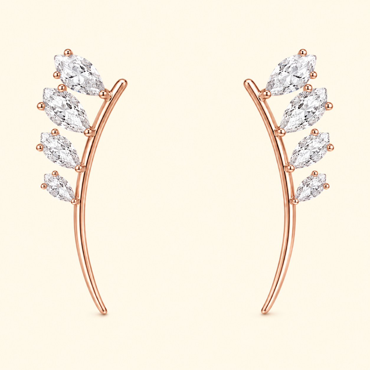 925 Rose Gold Curved Leaf Earring