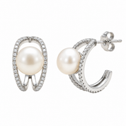925 Sterling Silver Robin CZ &Pearls Earrings