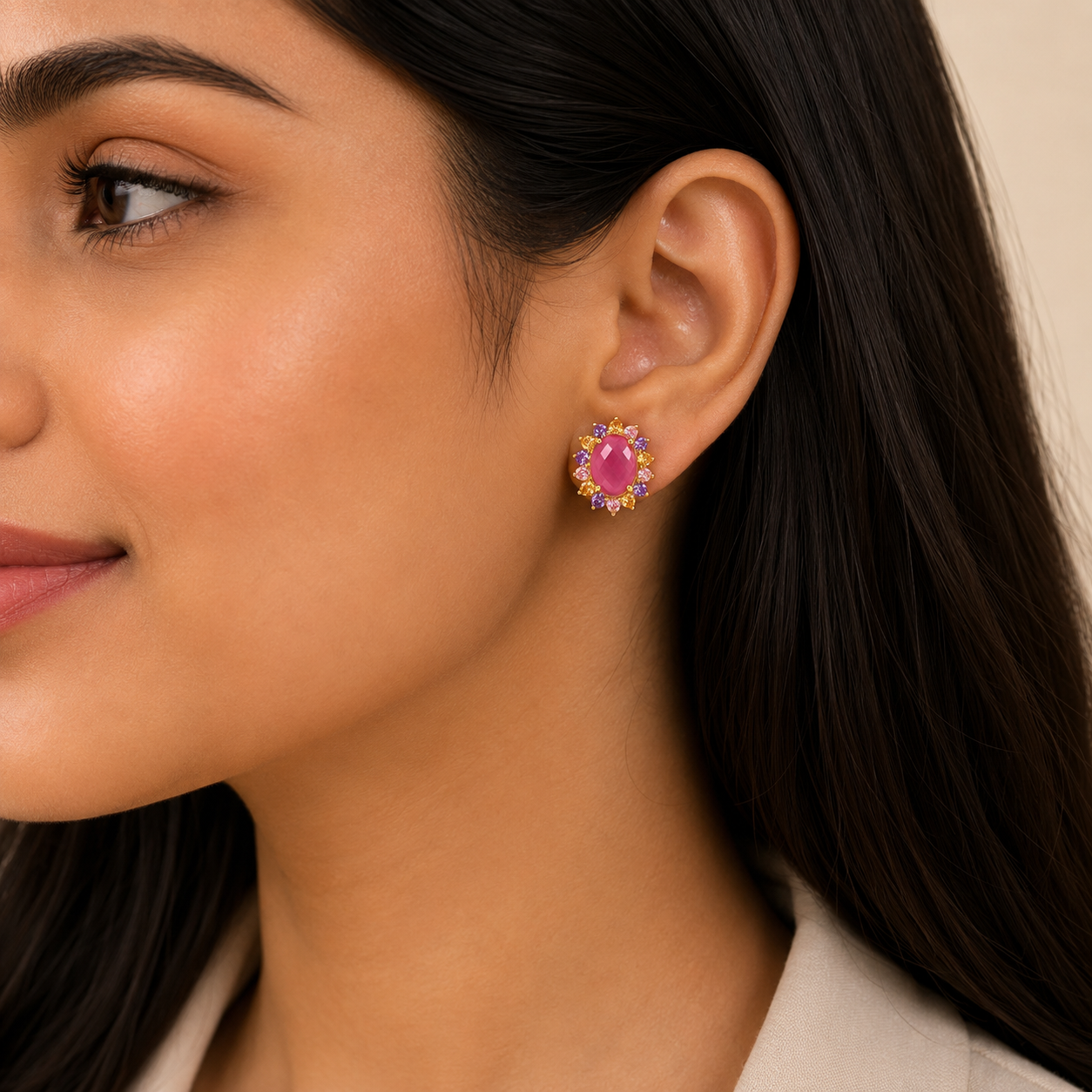 Royal pink Crystal Earrings