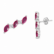 952 Silver Leaf Curved Earring - Pink