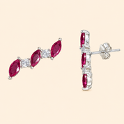 952 Silver Leaf Curved Earring - Pink
