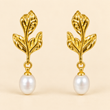 Metailque Leaf Pearl Earrings