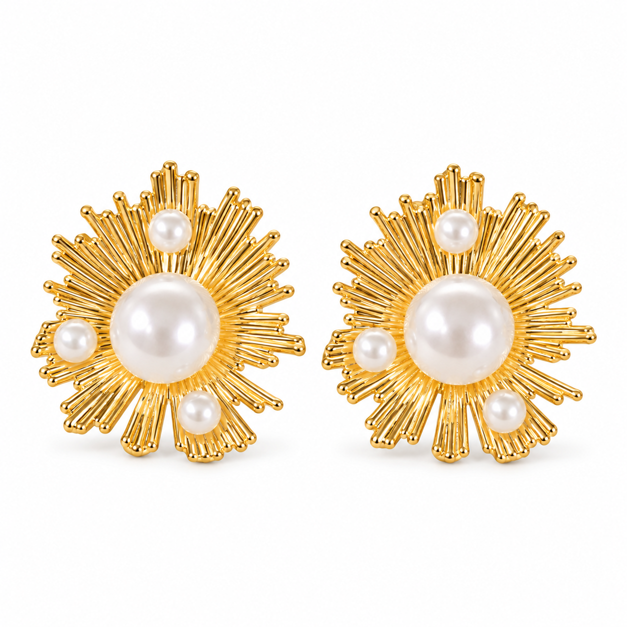 Golden Sunburst Pearl Studs