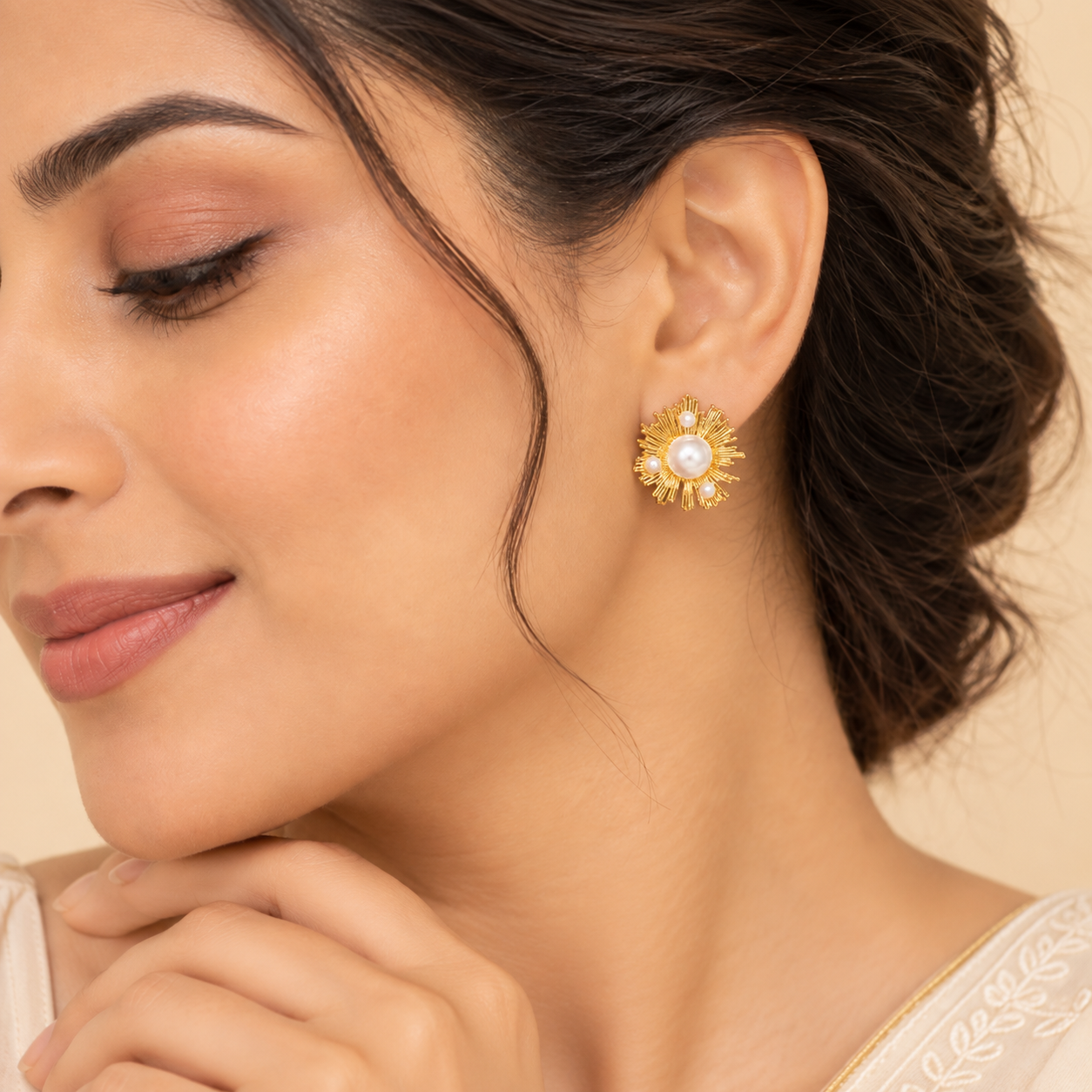 Golden Sunburst Pearl Studs