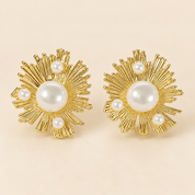 Golden Sunburst Pearl Studs