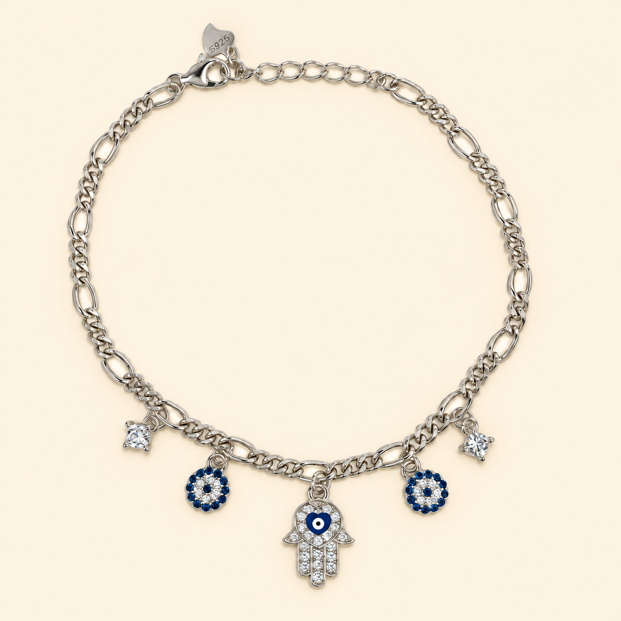 925 Silver Evil Eye Charm Bracelet
