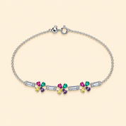 925 Silver Multifcolor Flower Bracelet
