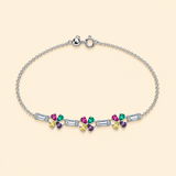 925 Silver Multifcolor Flower Bracelet