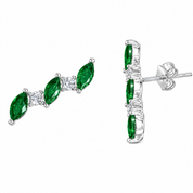952 Silver Leaf Curved Earring - Green
