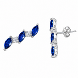 952 Silver Leaf Curved Earring - Blue
