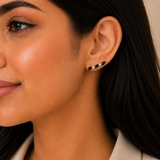 952 Silver Leaf Curved Earring - Black