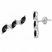 952 Silver Leaf Curved Earring - Black
