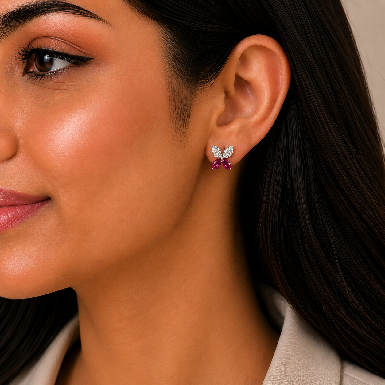 925 Silver Crystal Butterfly - Pink
