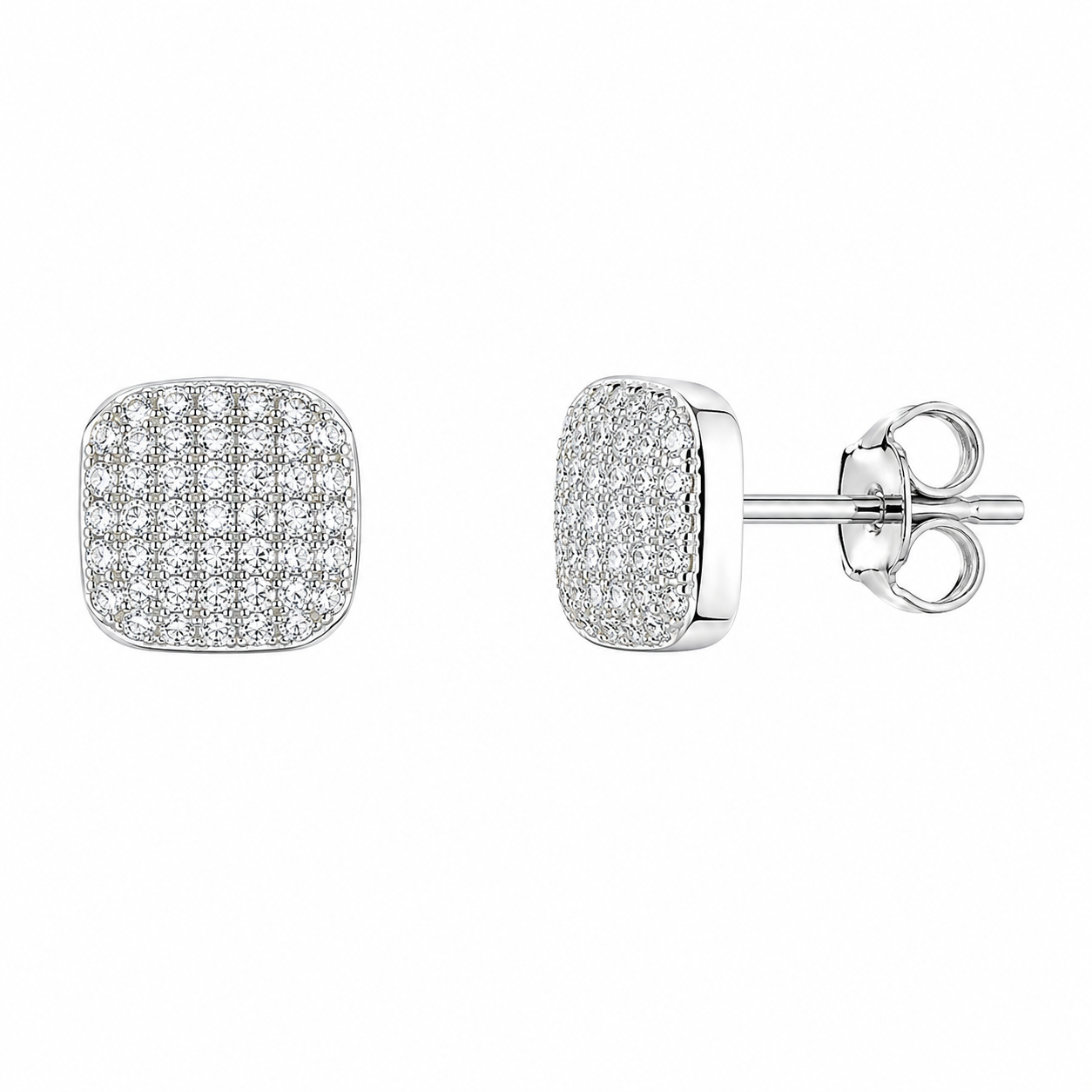 Silver Square Pave Studs