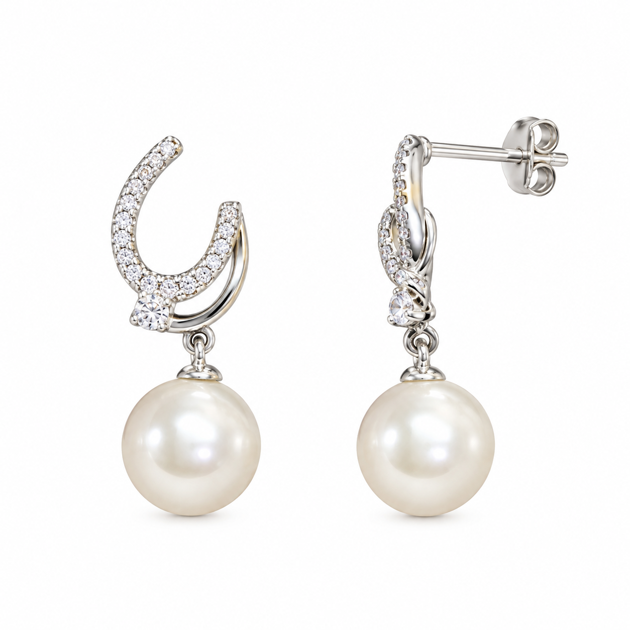 Pearl Crescent Drop Earrings