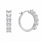 925 Silver 5 Square Diamond Hoop Earrings