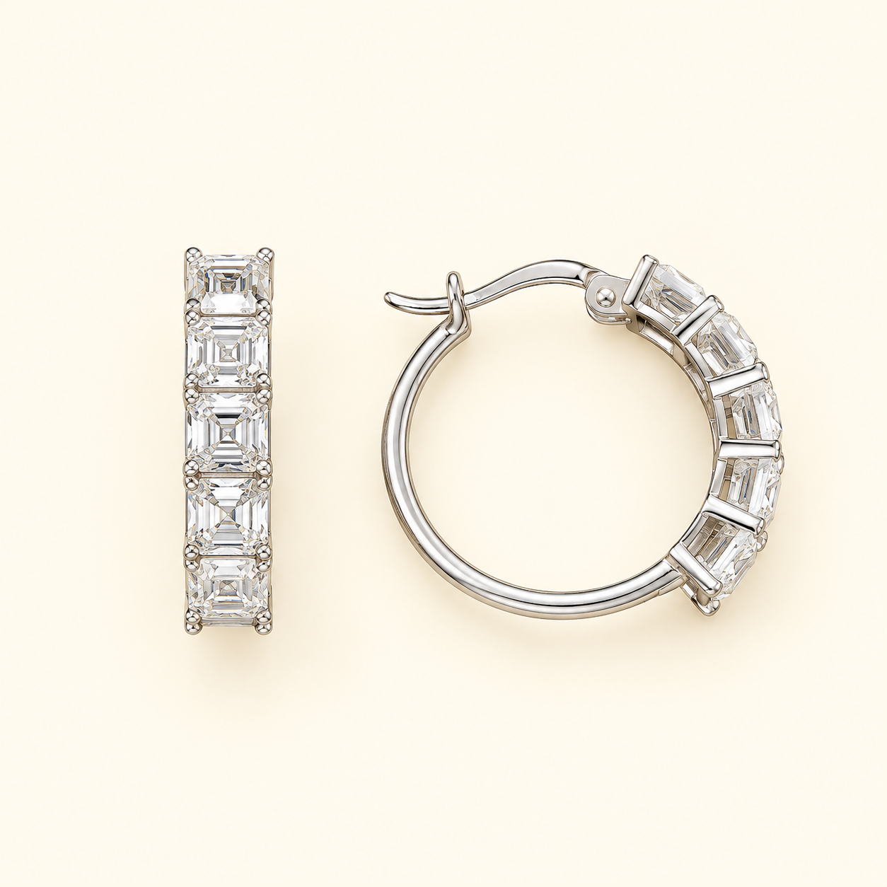 925 Silver 5 Square Diamond Hoop Earrings