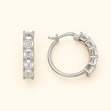 925 Silver 5 Square Diamond Hoop Earrings