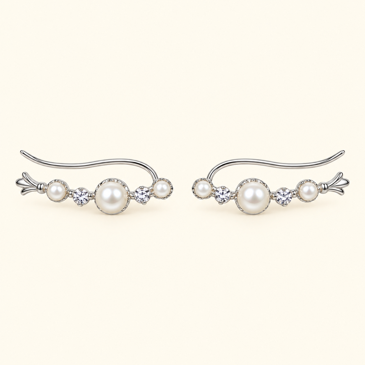 925 Silver Ava Pearls Cuff Earrings