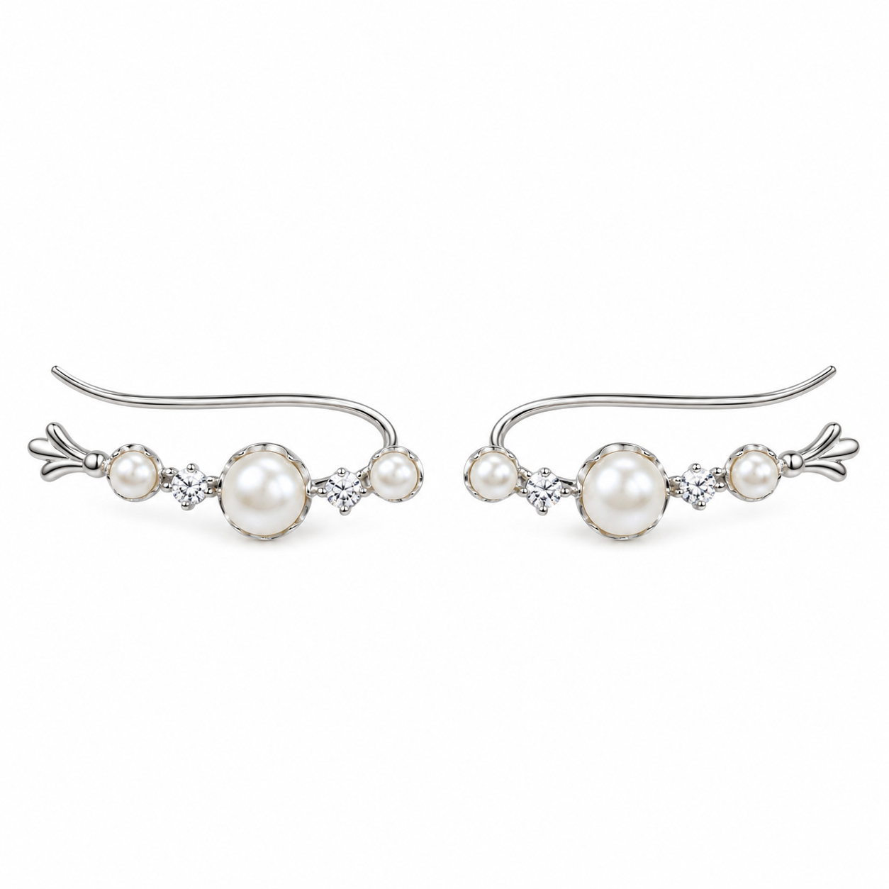 925 Silver Ava Pearls Cuff Earrings