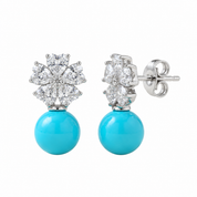925 Silver Heart Flower Earrings - Light Blue