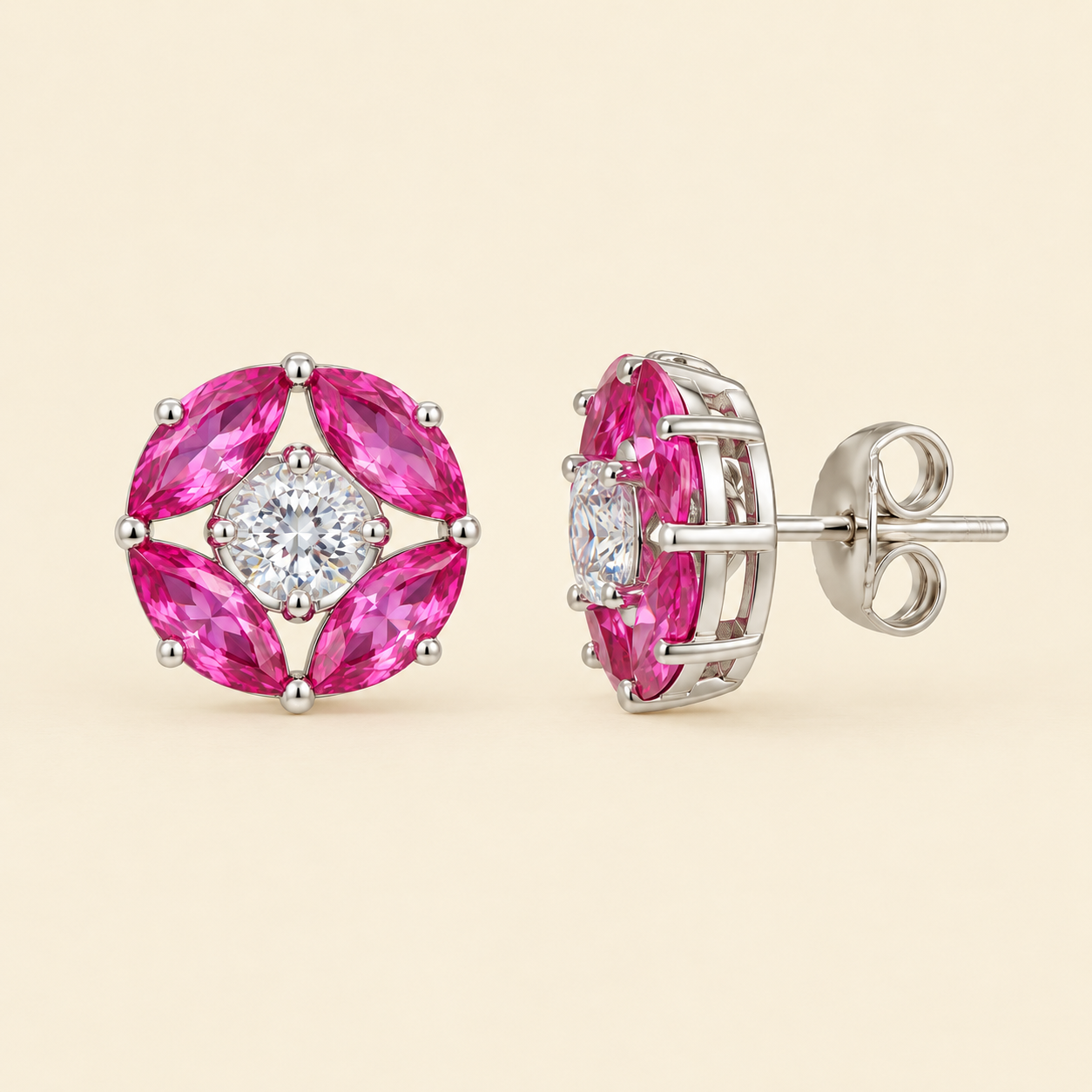 925 Silver Eva Earrings - Light Pink