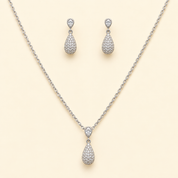 925 Silver Pave Teardrop Pendent Set
