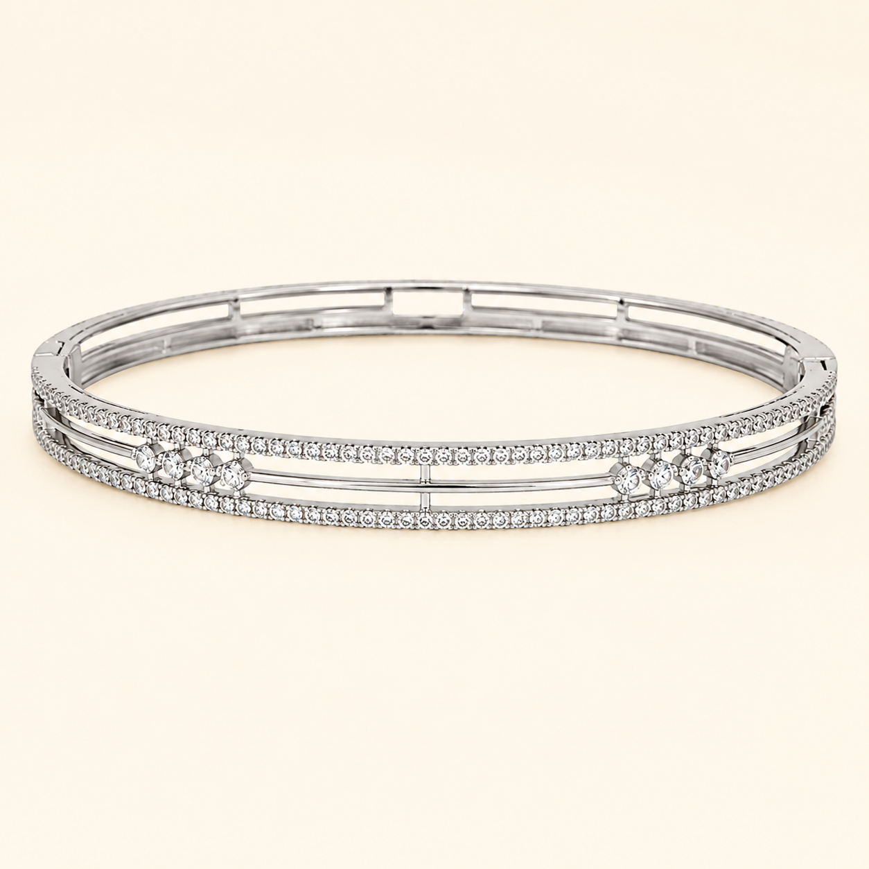 Silver Radha Diamond Bangle (Single Piece)