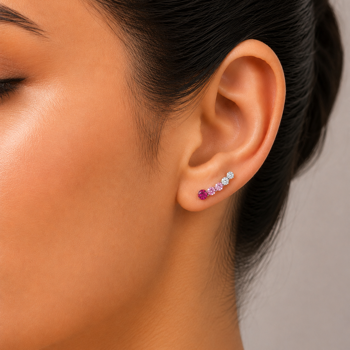 925 Silver Curved Earring - Dark Pink