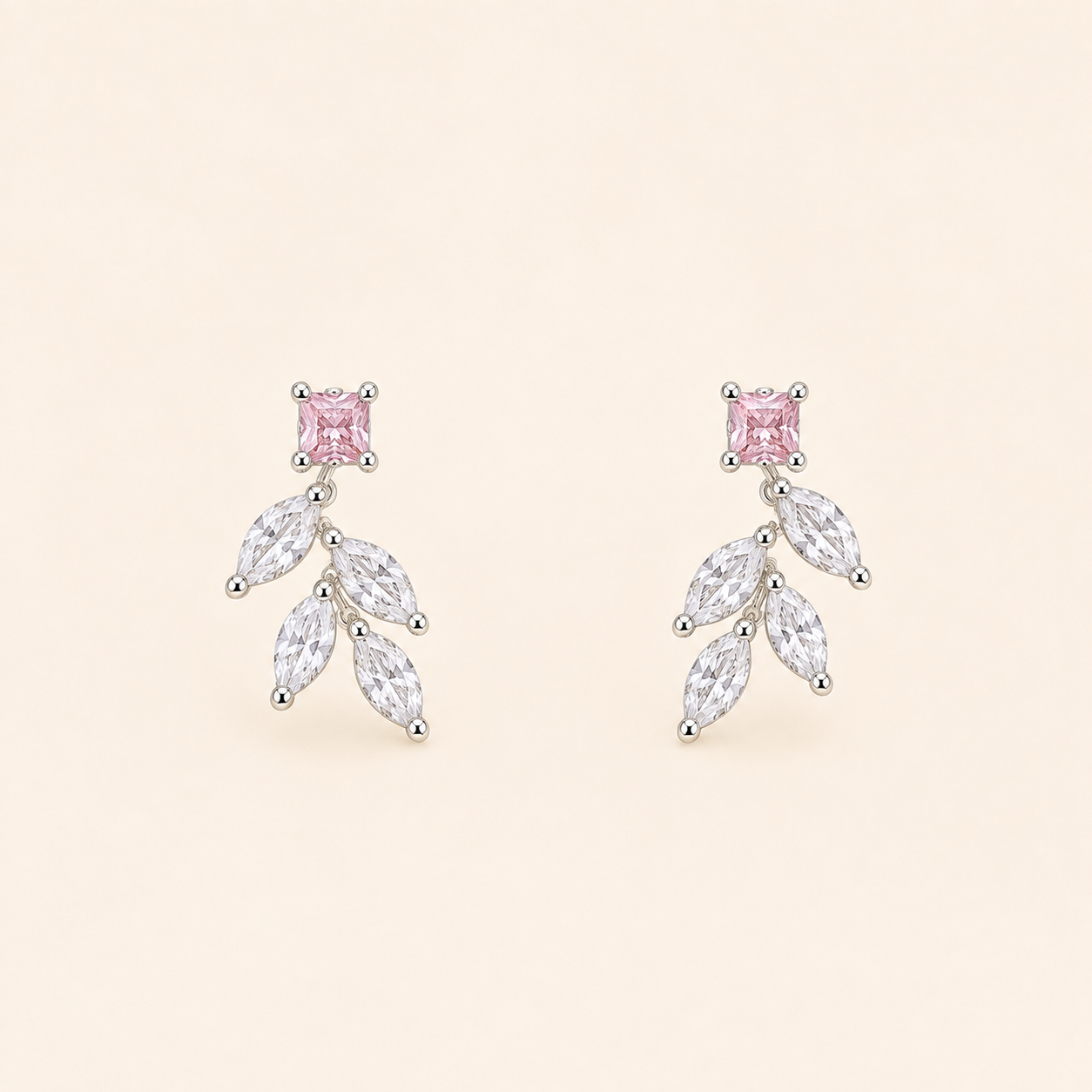 Silver pink Leaf Studs