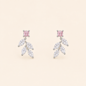 Silver pink Leaf Studs