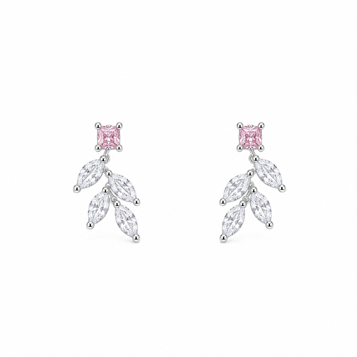 Silver pink Leaf Studs
