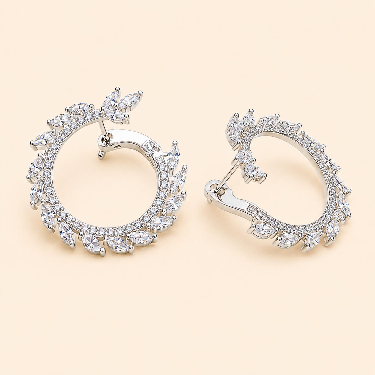 Silver Leaf Circles Earrings