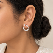Silver Leaf Circles Earrings