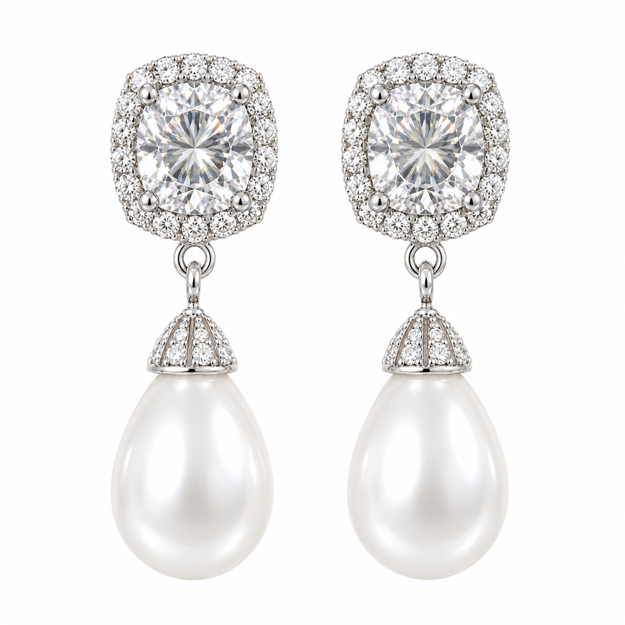 Square Crystal Pearl Drop Earrings