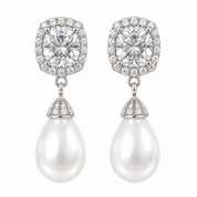Square Crystal Pearl Drop Earrings
