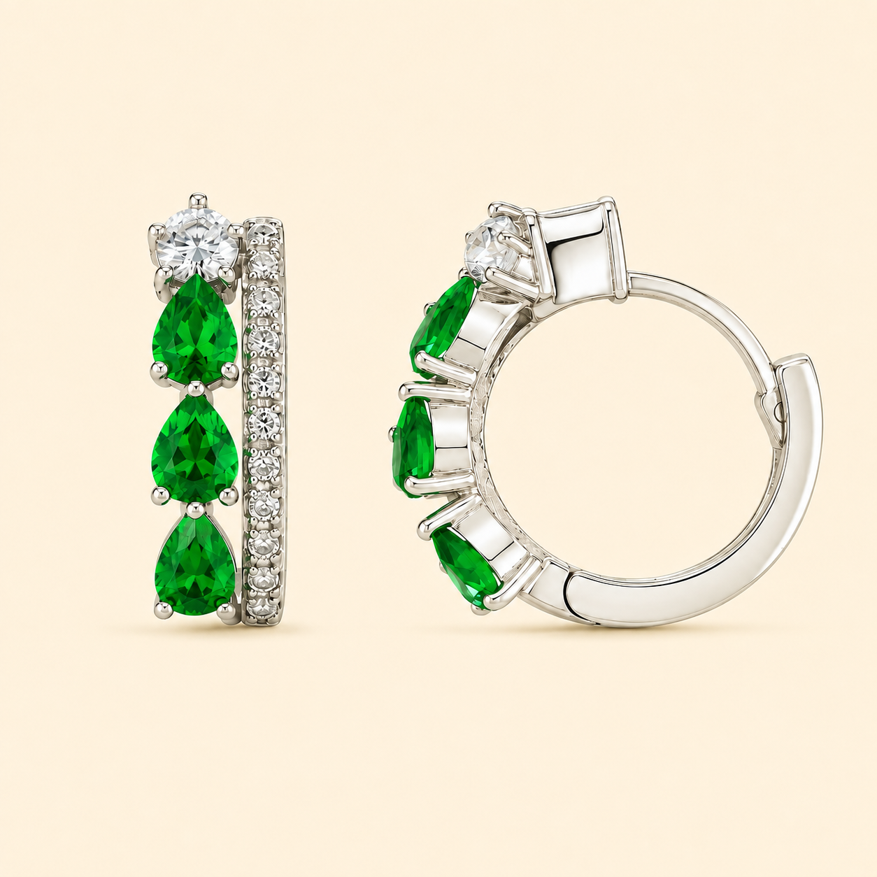 925 Silver Grace Hoop Earrings - Green