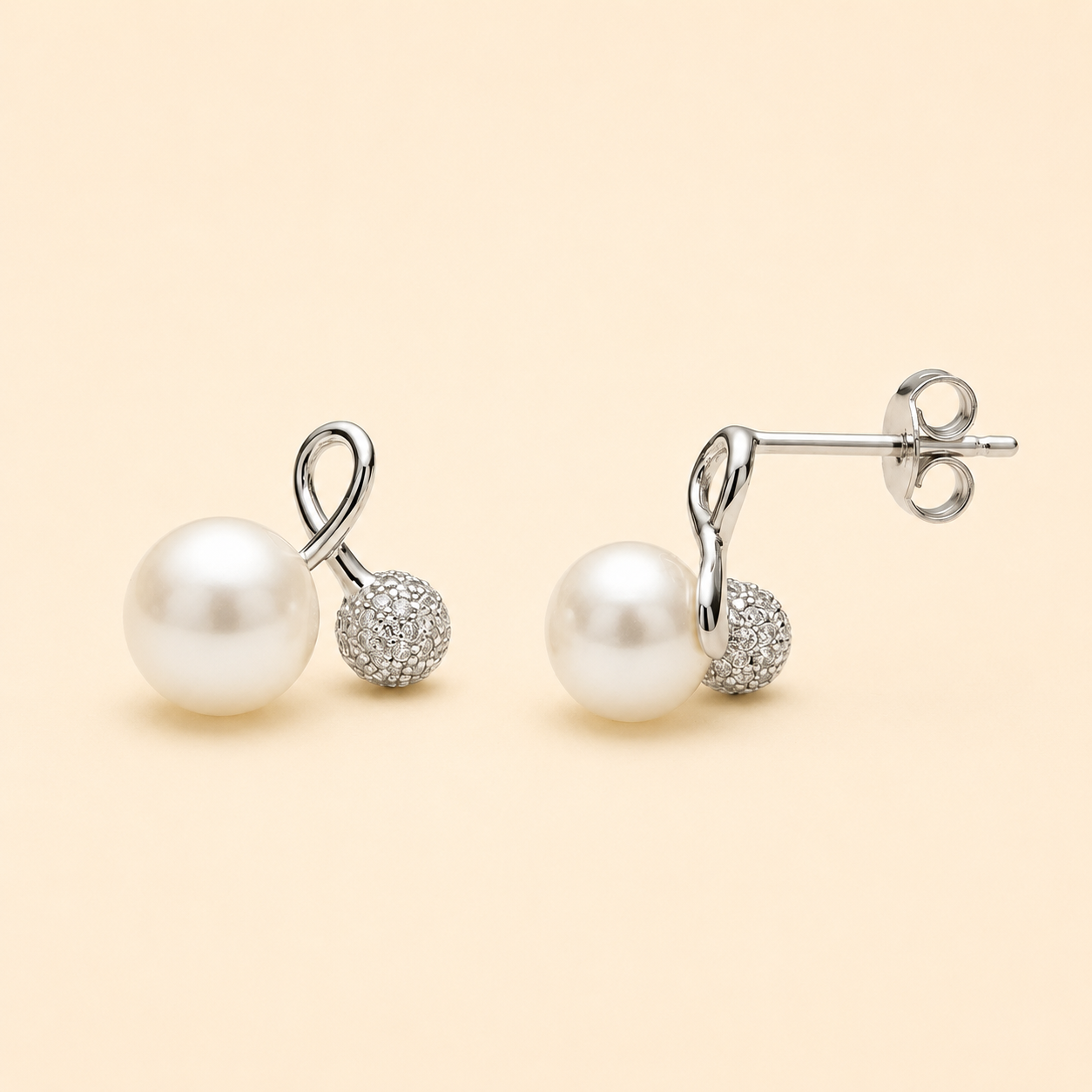 Twist Pearl & Pave Ball Studs