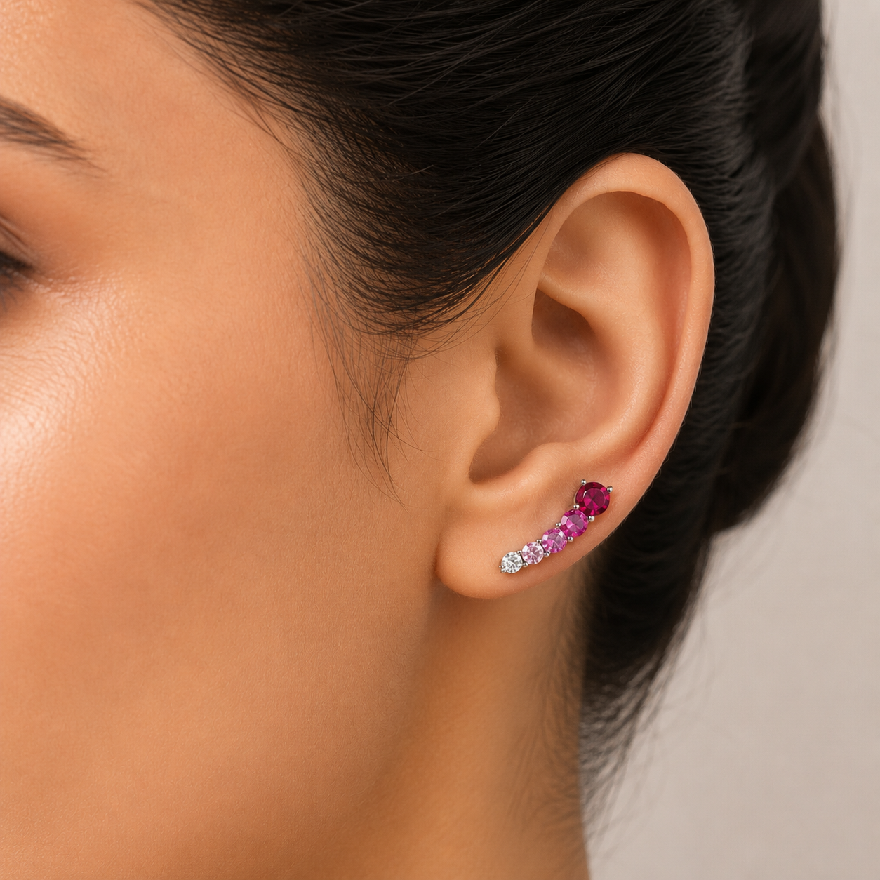 925 Silver Curved Earring - Dark Pink