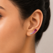 925 Silver Curved Earring - Dark Pink