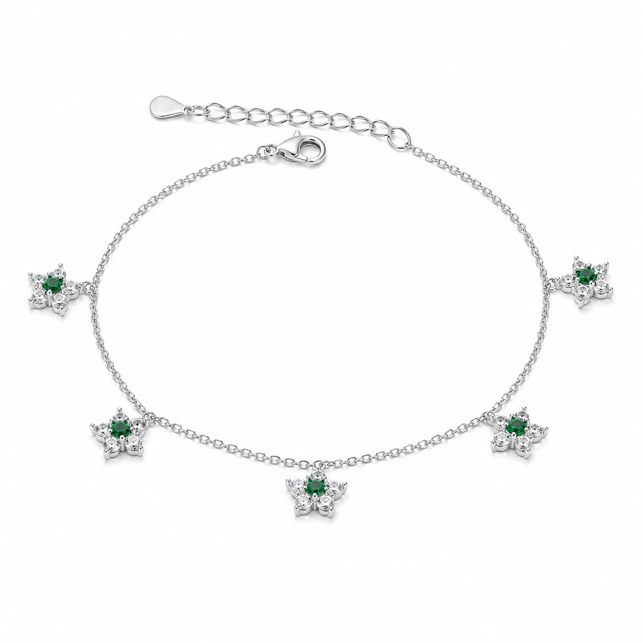 Flower Charm Bracelet - Dark Green