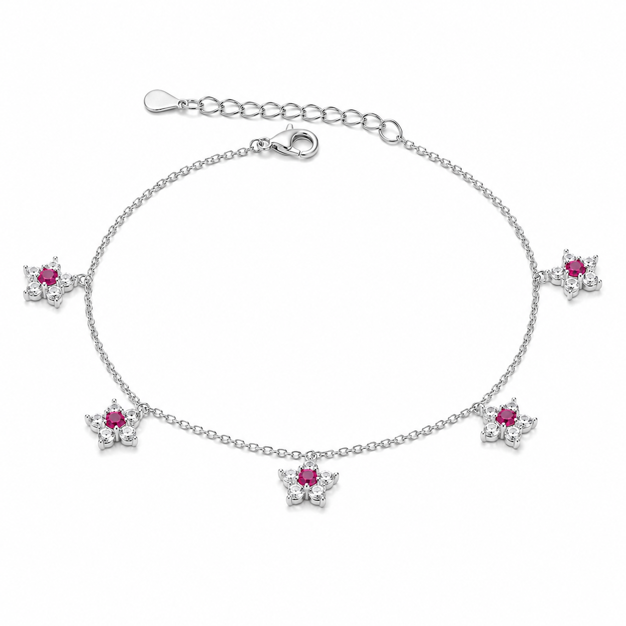 Flower Charm Bracelet -Dark Pink