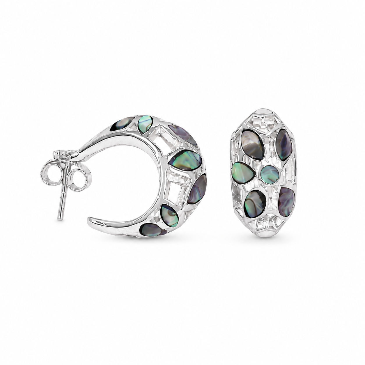 Opal Pearl Finish Hoop Earrings -Black